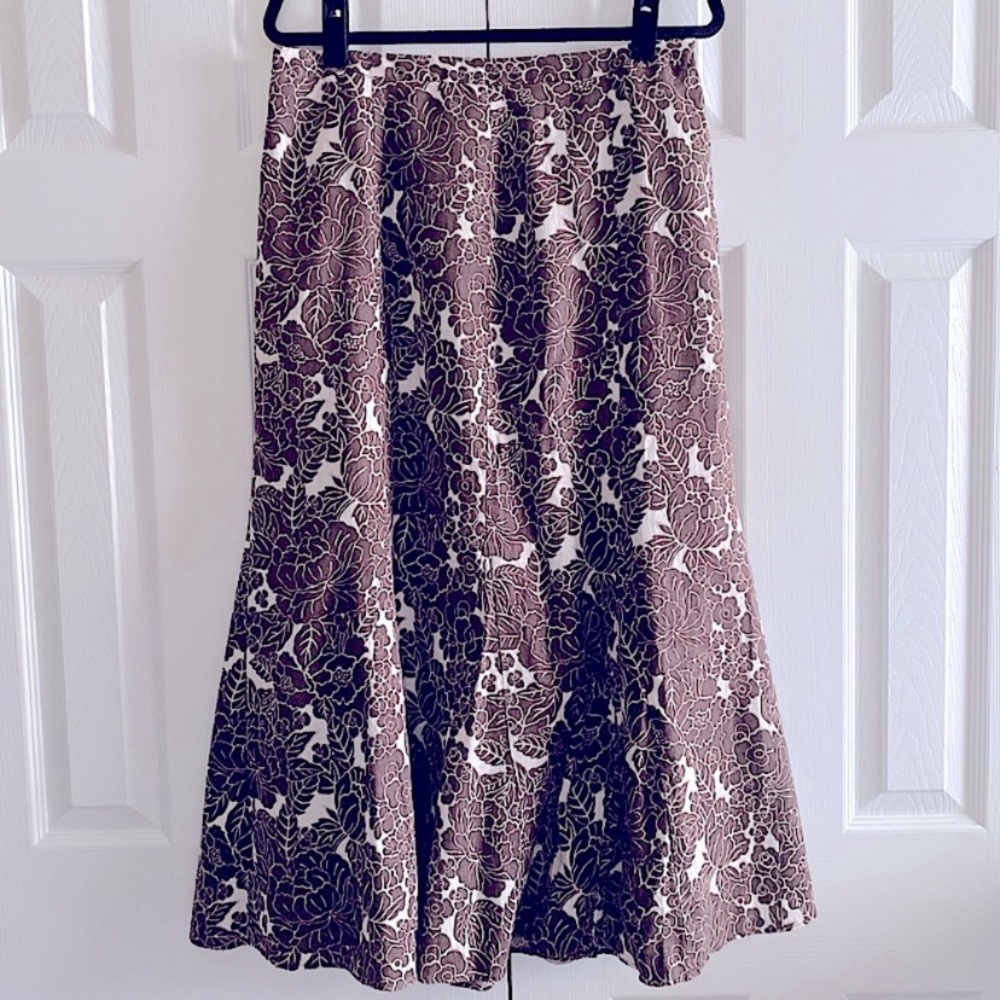 CHARTER CLUB FLORAL PRINT LINEN MIDI SKIRT A LINE BOHO FALL Brown 12
